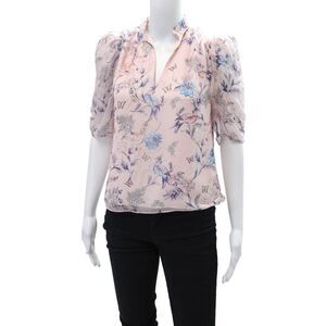 Laura Garcia Barneys New York Womens Floral Print Short Sleeves Blouse Pink Size